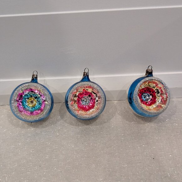 Set of 3 Vintage East Germany Mercury Glass Indent Ornaments - Picture 1 of 8